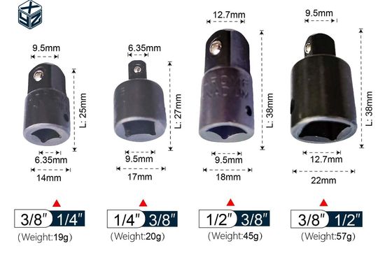 Adaptador de toma de corriente y reducción de impacto negro duradero de 1/2&quot; con material CRV